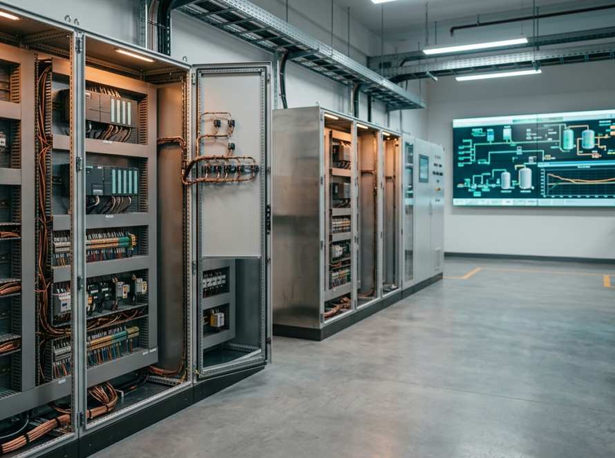 Jade Energy technician commissioning an oil and gas automation control panel